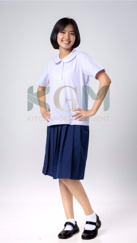 เสื้อปกบัวโปโล+กระโปรงจีบรอบ